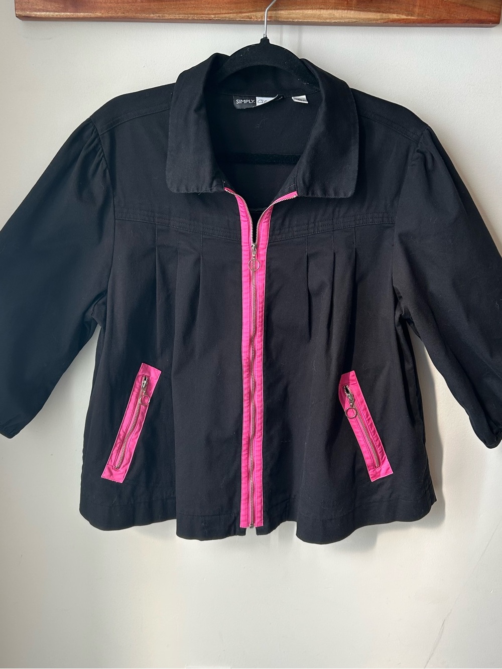Y2K Simply Chloe Dao Black & Hot Pink Zip Jacket XL Pleated Utility